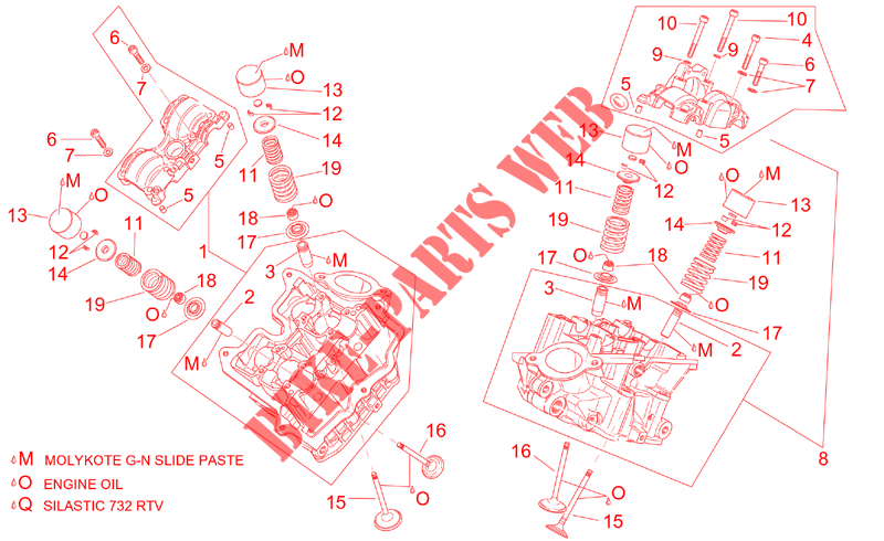 Cylinder head and valves para Aprilia RST 1000 Futura 2001