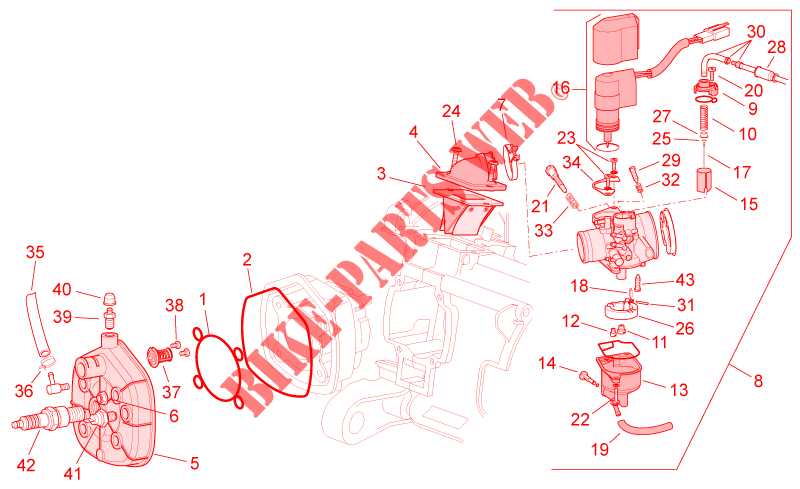 Cylinder head/Carburettor para Aprilia SR IE+Carb. 2011