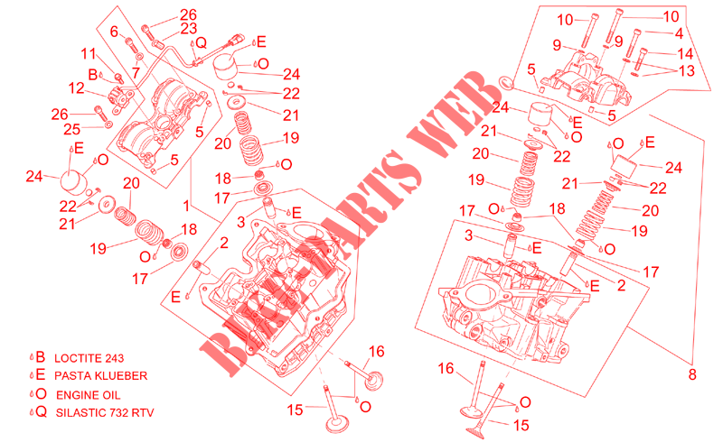 Cylinder head and valves para Aprilia RSV 1000 Tuono 2002